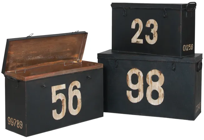 Antique Tin Boxes In Signature Black With White Graphics - Set of 3