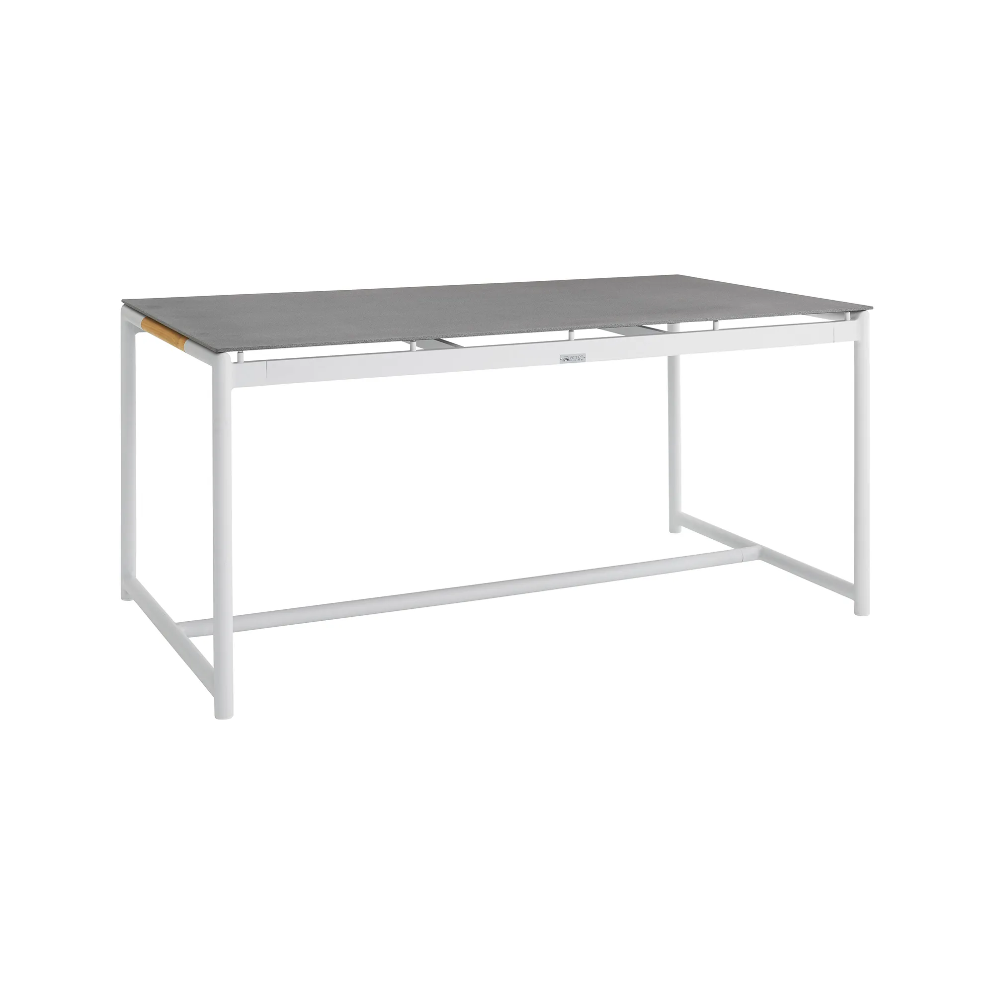 Crown White Aluminum and Teak Outdoor Dining Table with Stone Top