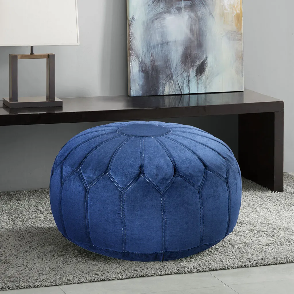 Madison Park Kelsey Blue Round Pouf Ottoman