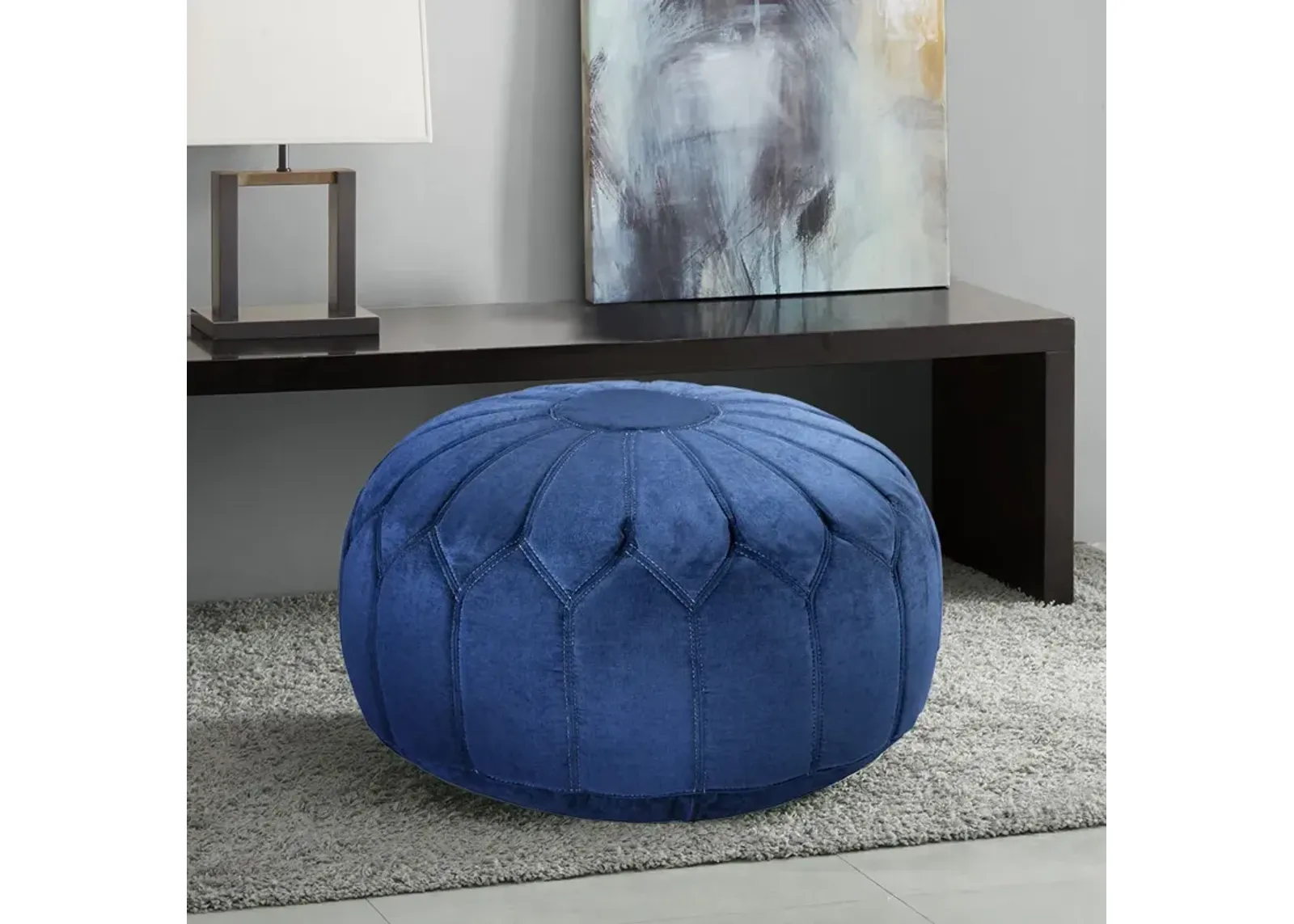 Madison Park Kelsey Blue Round Pouf Ottoman