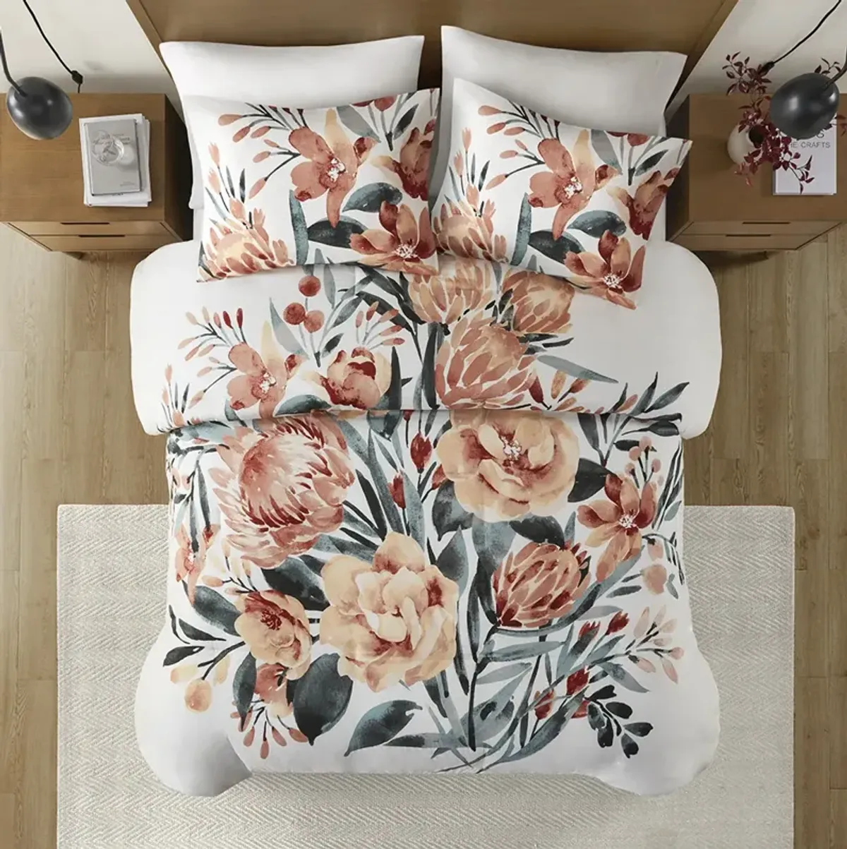 Dahlia 3 Piece Floral Cotton Duvet Cover Set