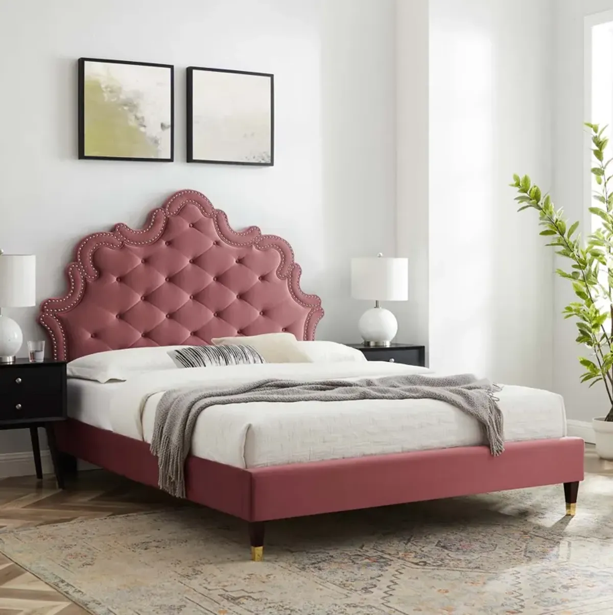 Sasha Button-Tufted Performance Velvet King Bed