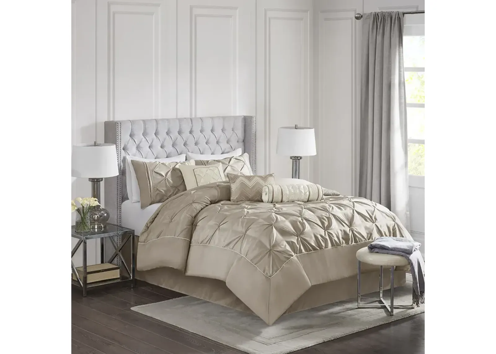 Madison Park Laurel Taupe 7 Piece Tufted Comforter Set