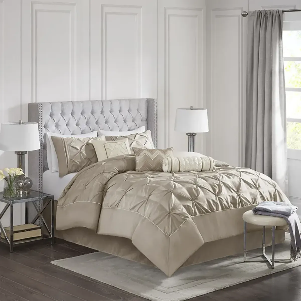 Madison Park Laurel Taupe 7 Piece Tufted Comforter Set