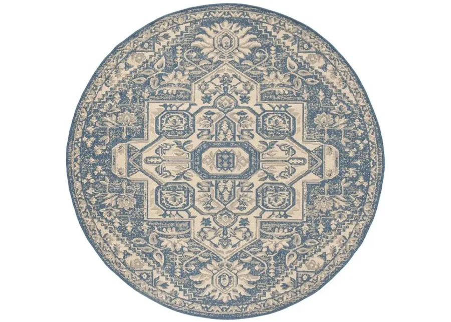 LINDEN 138 Collection LND138N-6R Cream / Blue 6'-7" X 6'-7" Round