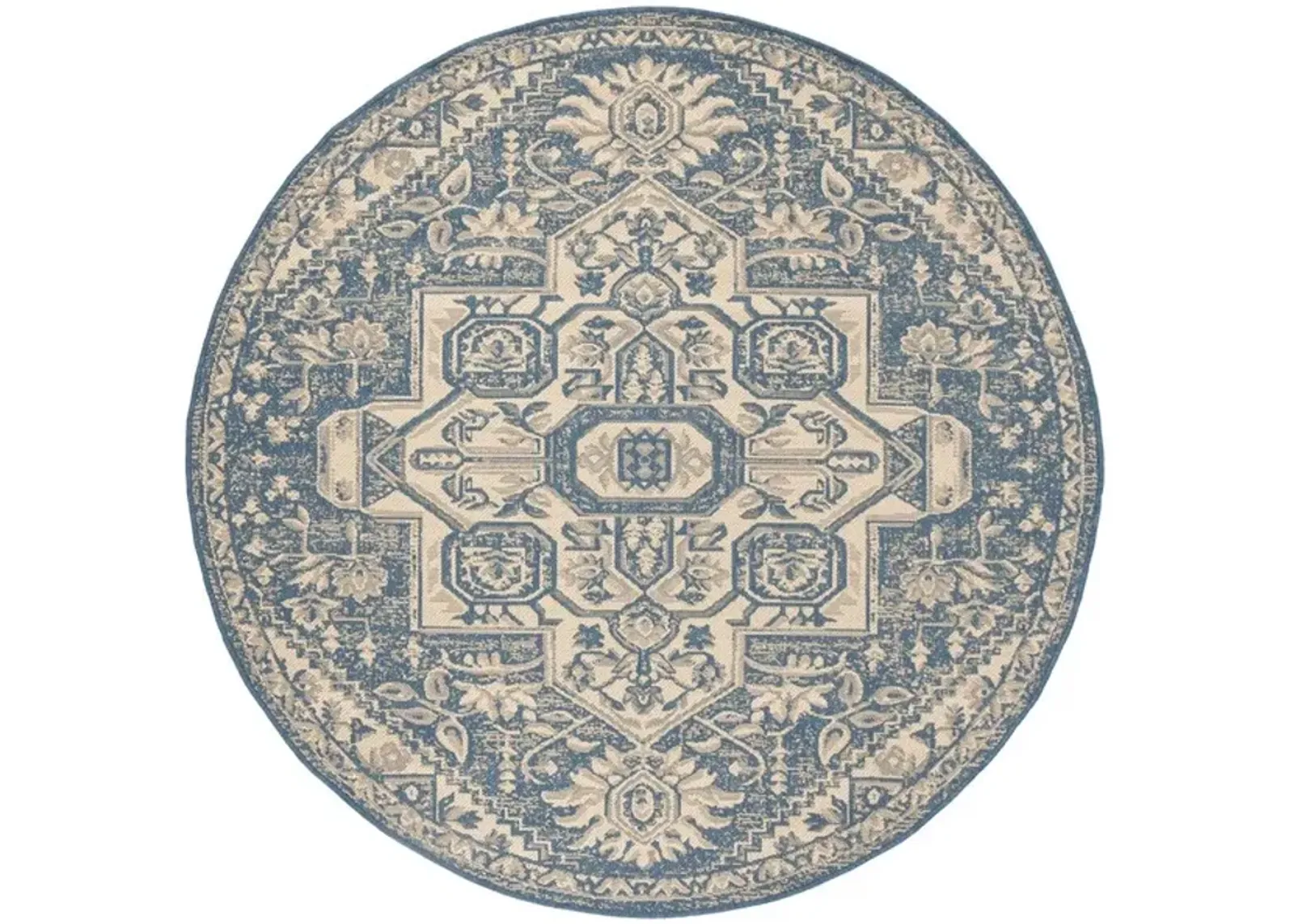 LINDEN 138 Collection LND138N-6R Cream / Blue 6'-7" X 6'-7" Round