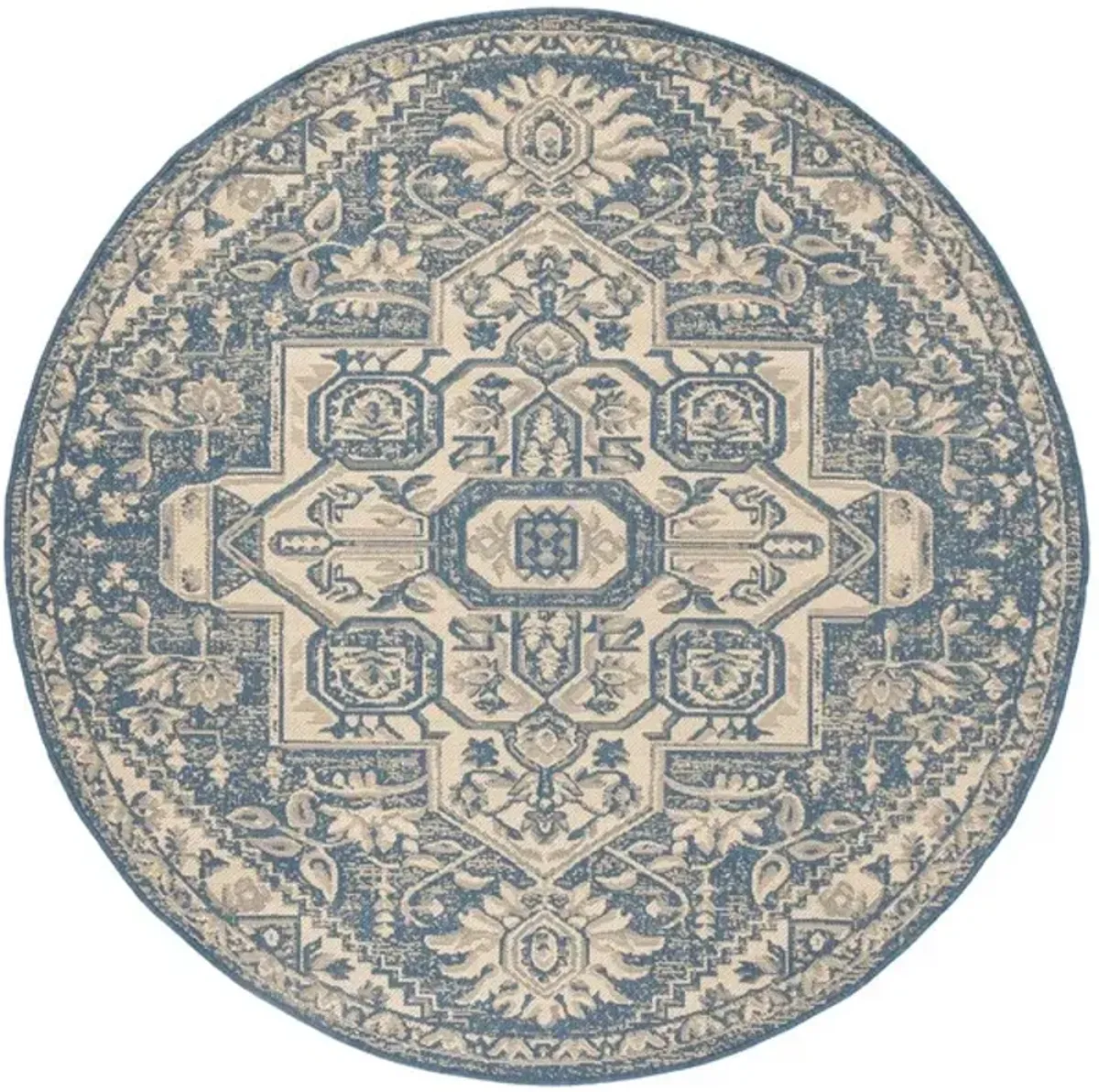 LINDEN 138 Collection LND138N-6R Cream / Blue 6'-7" X 6'-7" Round