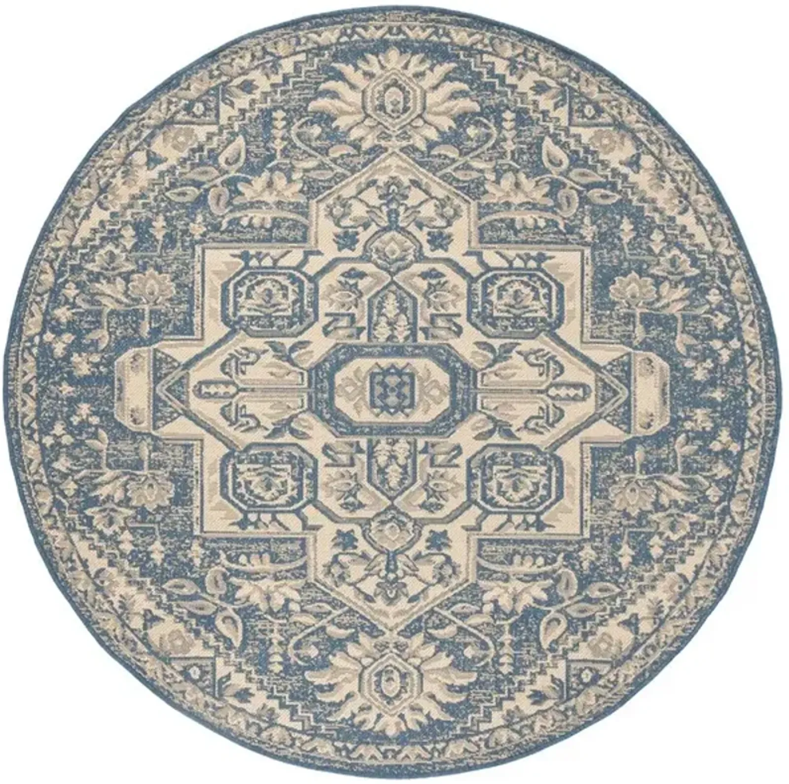 LINDEN 138 Collection LND138N-6R Cream / Blue 6'-7" X 6'-7" Round