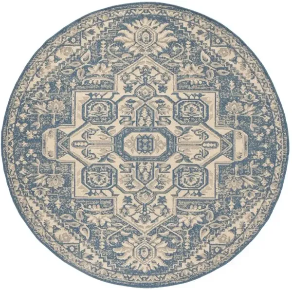 LINDEN 138 Collection LND138N-6R Cream / Blue 6'-7" X 6'-7" Round