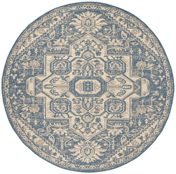 LINDEN 138 Collection LND138N-6R Cream / Blue 6'-7" X 6'-7" Round