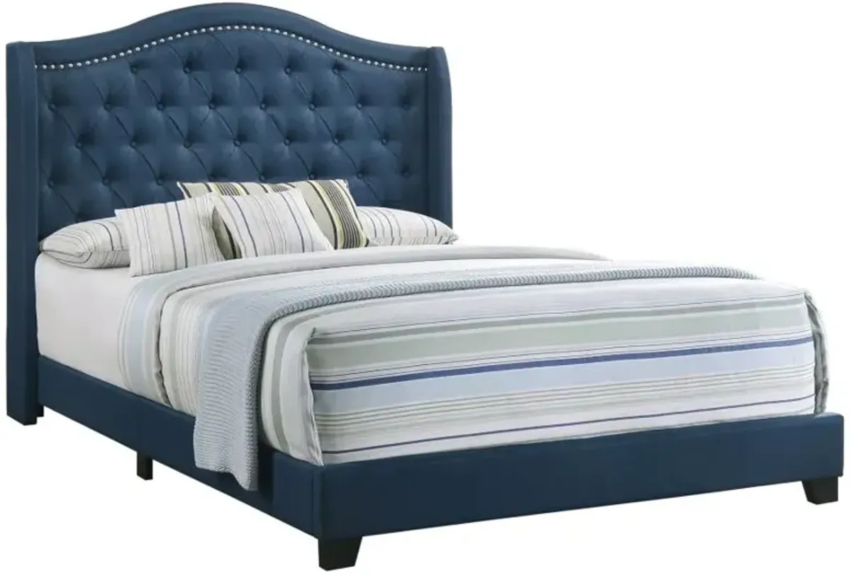 Sonoma Full Camel Headboard Bed with Nailhead Trim Blue