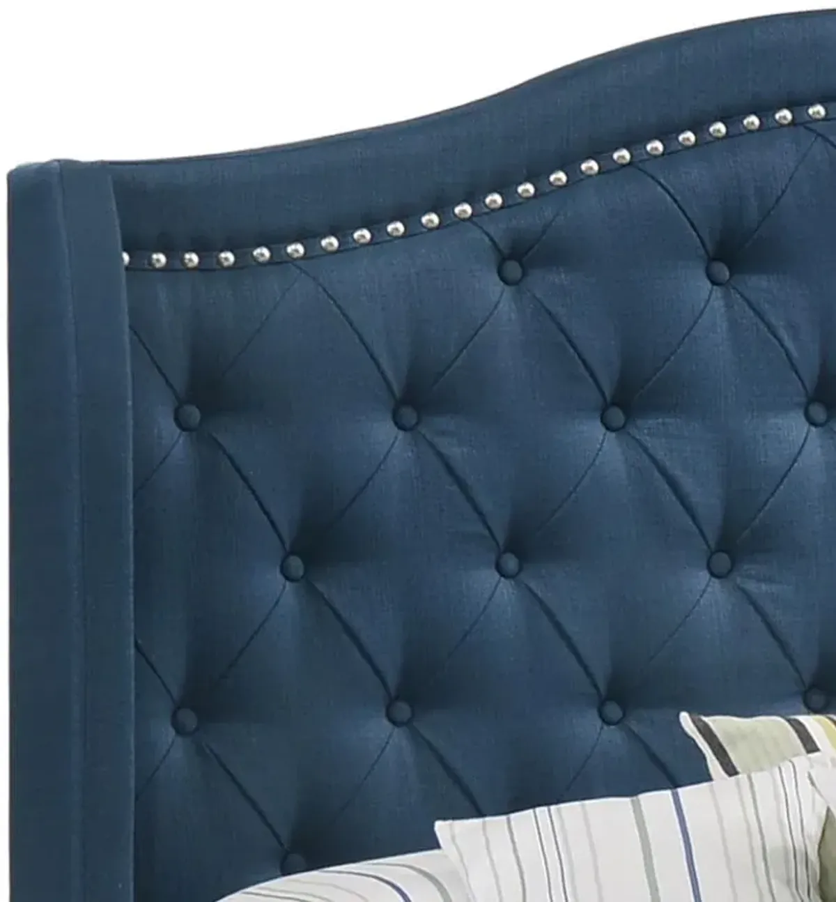 Sonoma Full Camel Headboard Bed with Nailhead Trim Blue