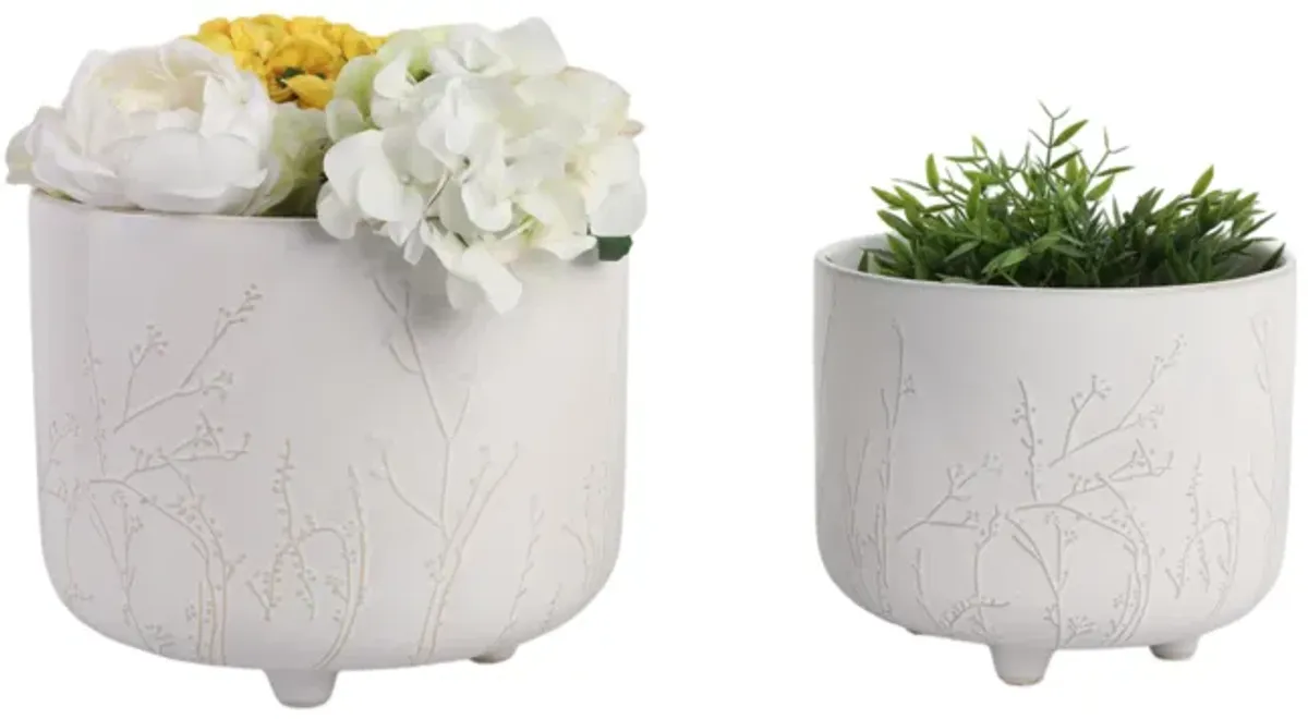 S/2 9/11" Blooming Branches Planters, Ivory