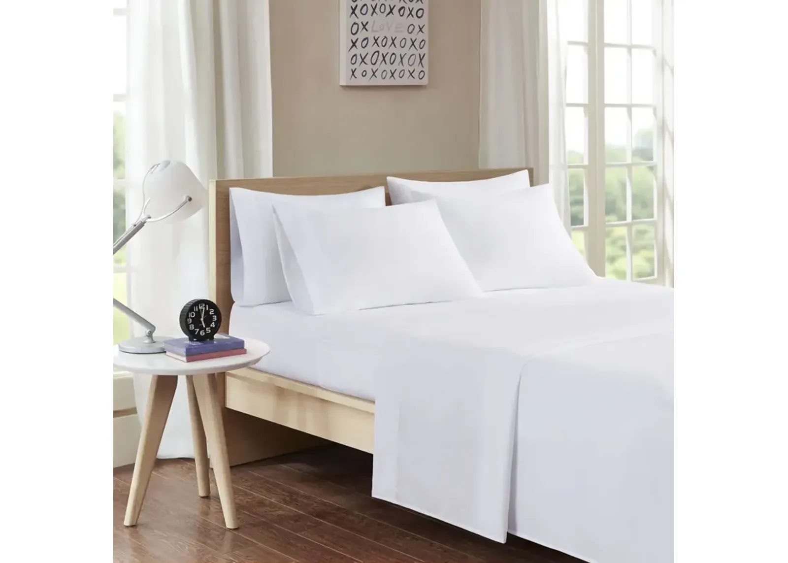 Intelligent Design Microfiber White Sheet Set with Side Storage Pockets