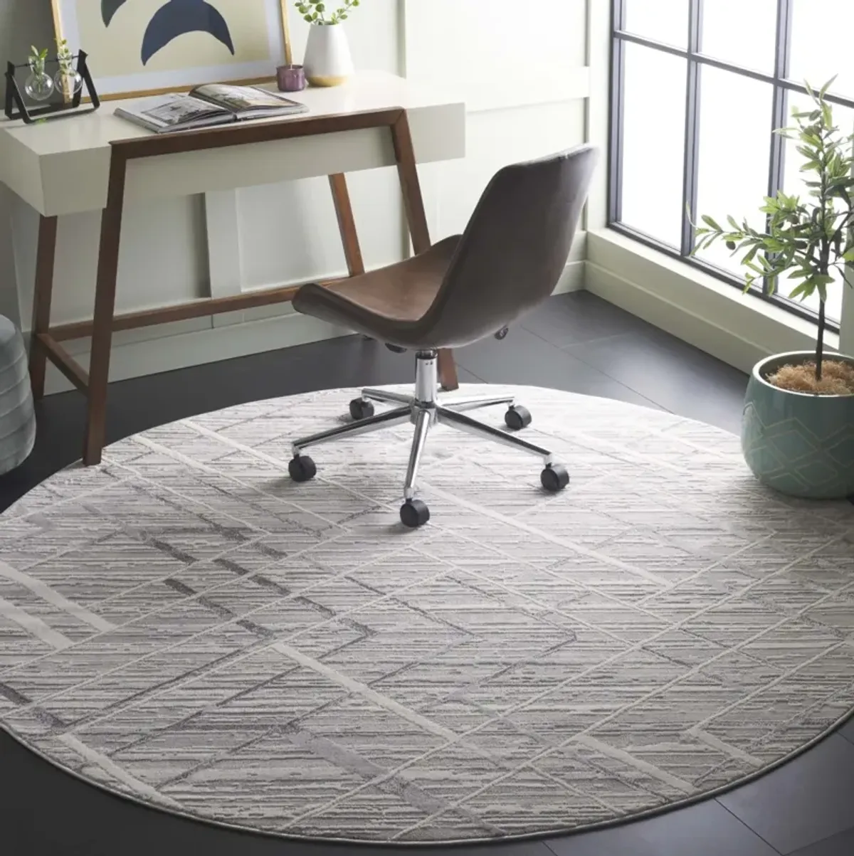 HANNA 105 IVORY  6'-7' x 6'-7' Round Round Rug