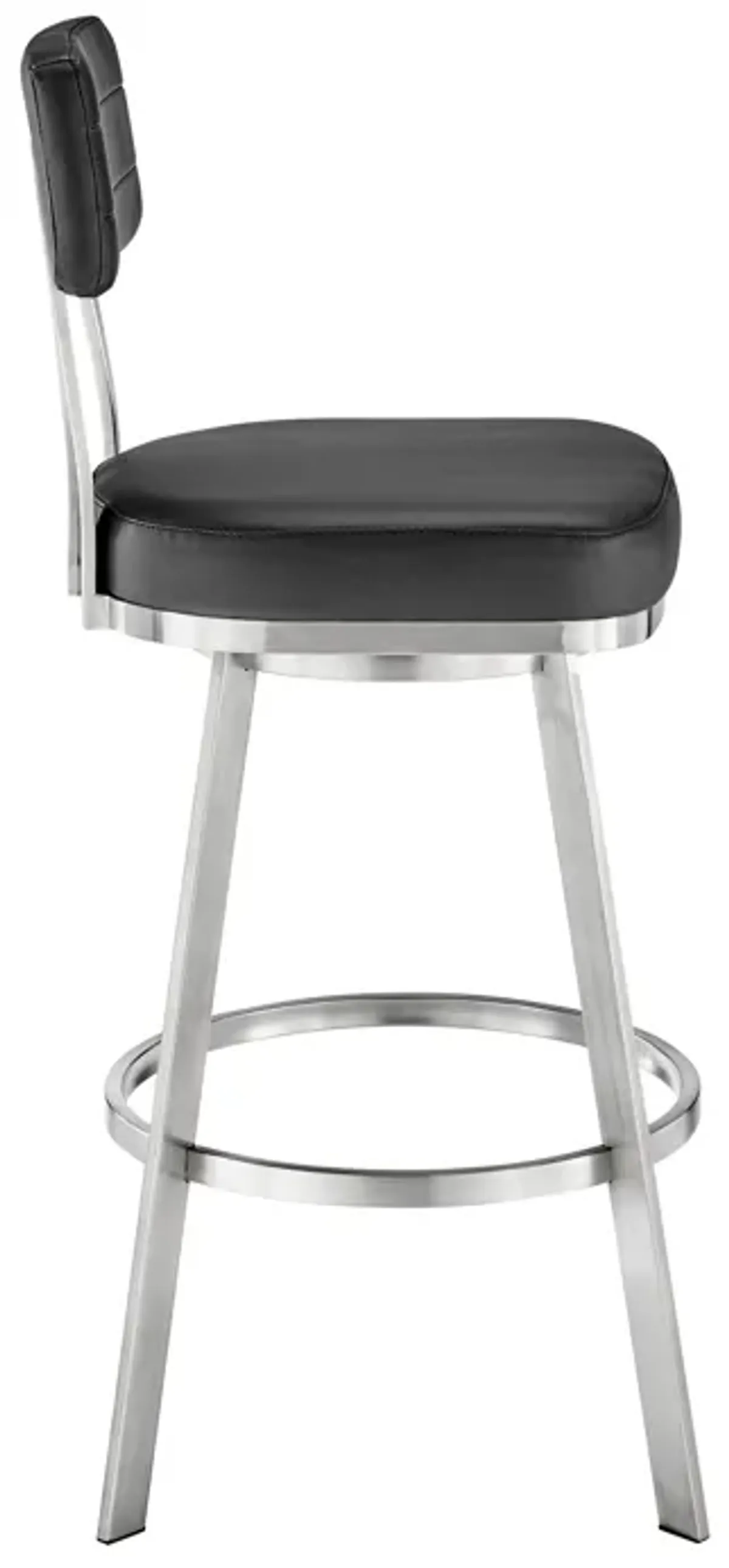 Benjamin 26" Swivel Counter Stool in Brushed Stainless Steel with Black Faux Leather