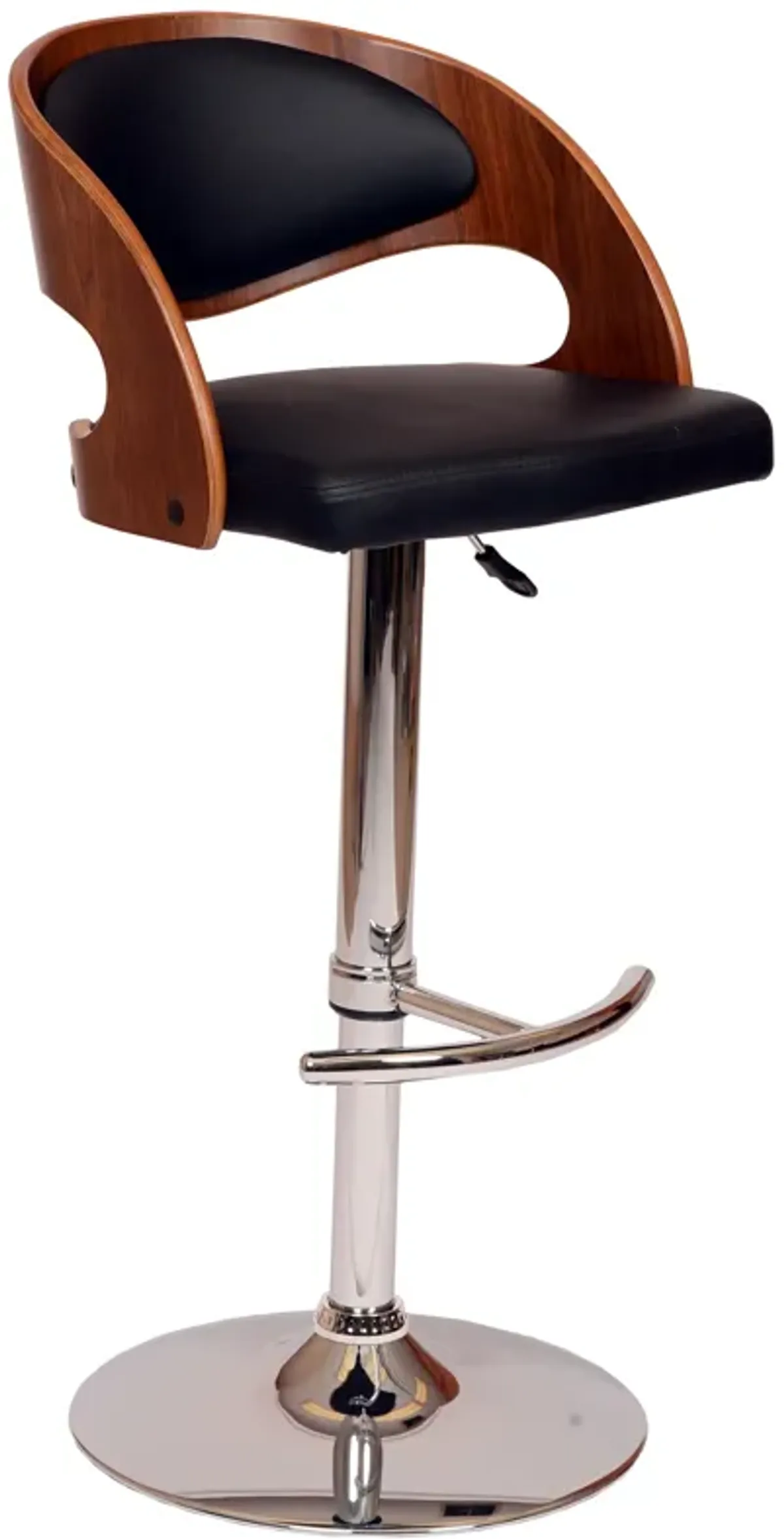 Malibu Swivel Barstool In Black PU/ Walnut Veneer and Chrome Base