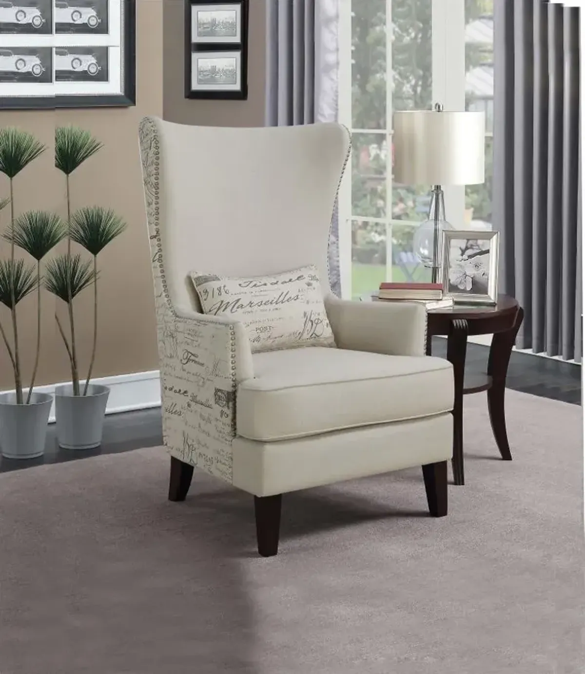 Pippin Curved Arm High Back Accent Chair Cream