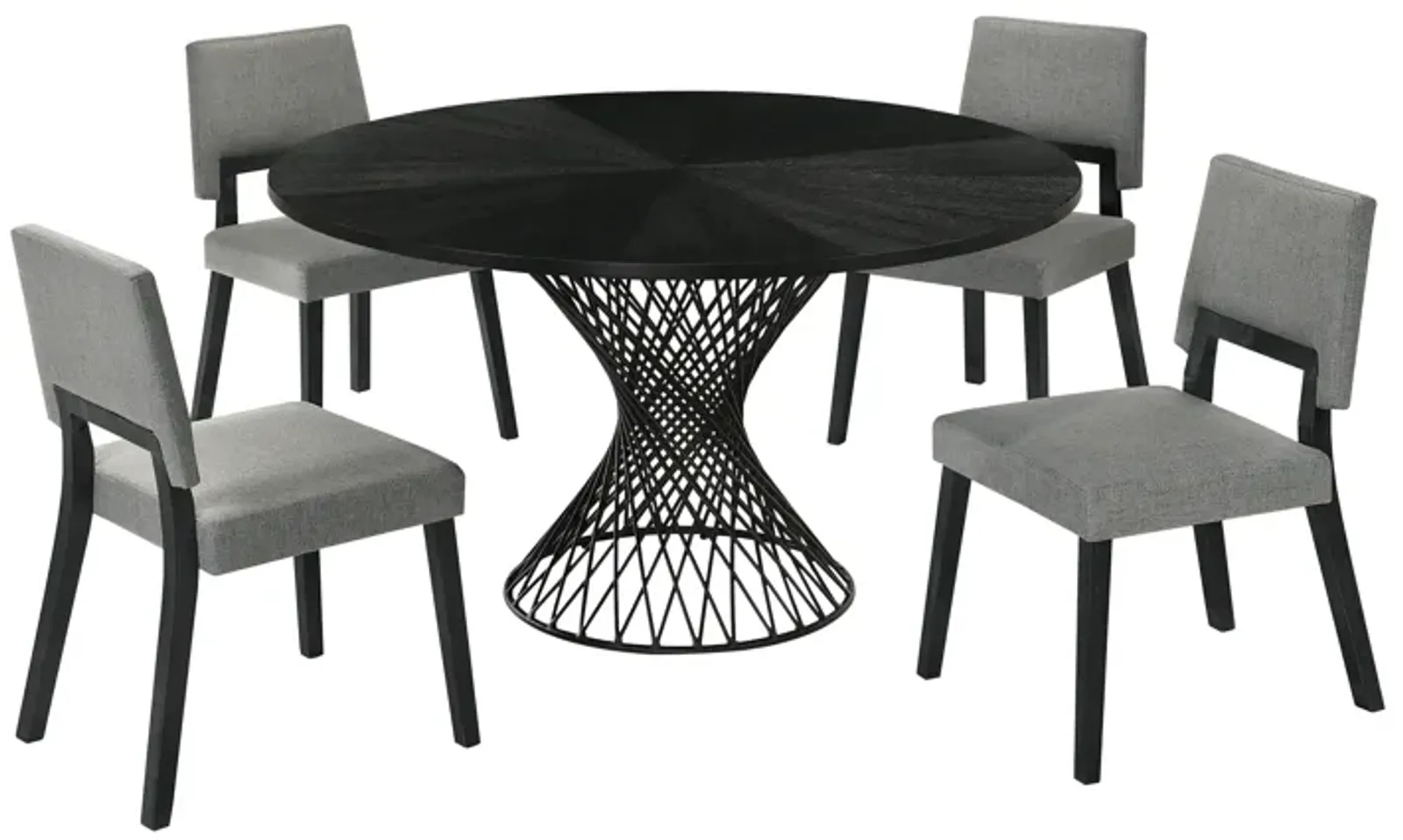 Cirque Channell 5 Piece Black Wood Dining Table Set with Charcoal Fabric