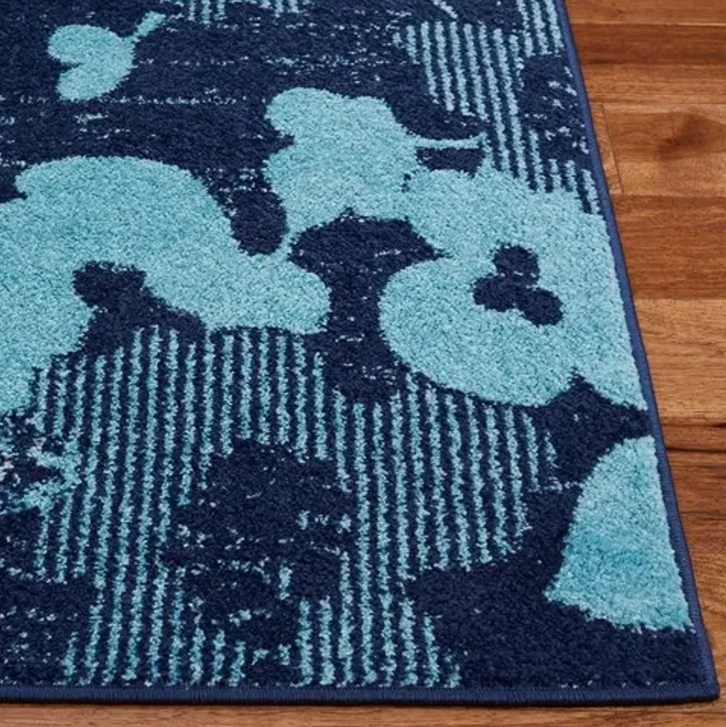 Adirondack Contemporary Navy / Aqua 8' X 10' Powerloomed Rug