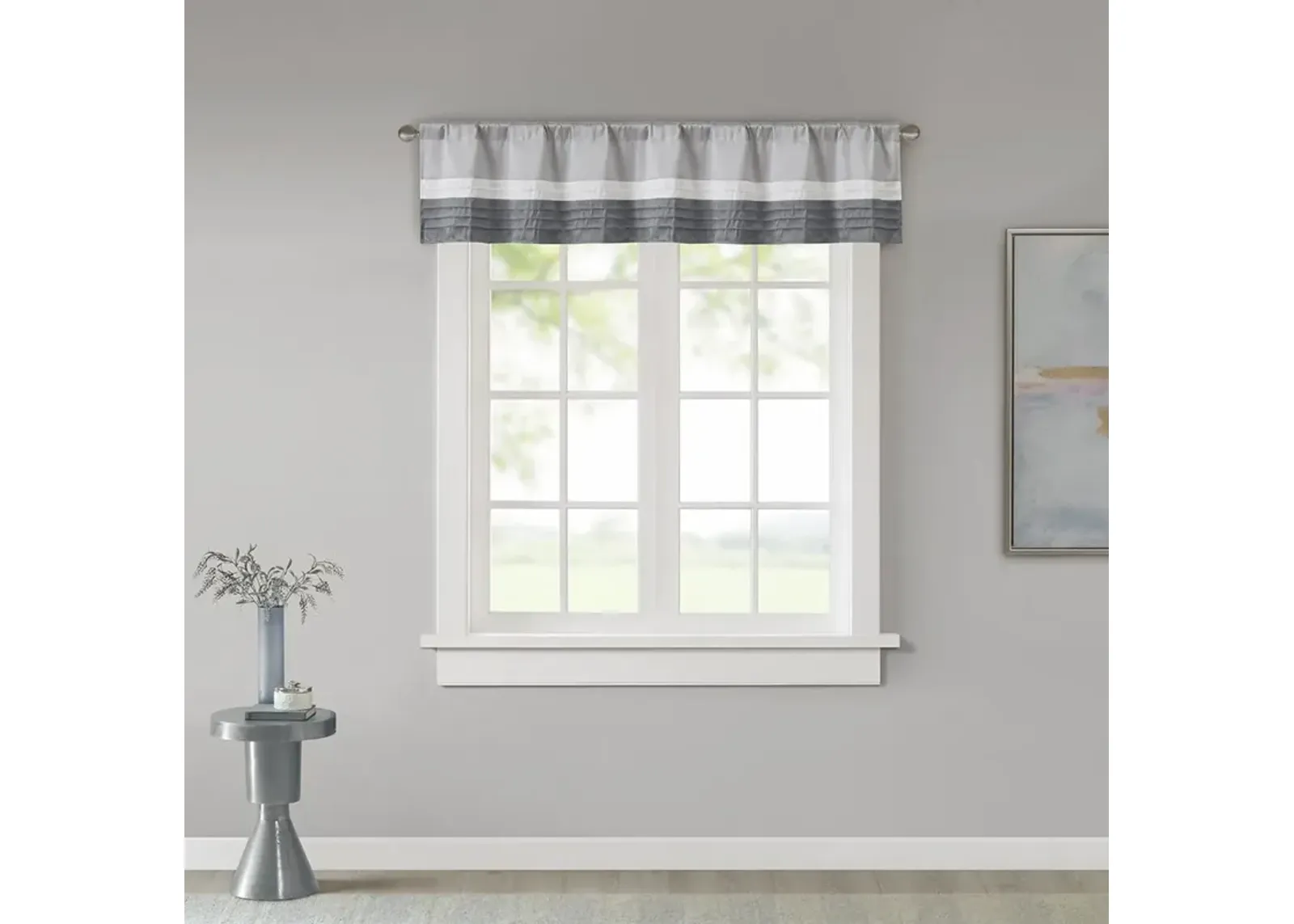 Madison Park Amherst Grey Polyoni Pintuck Valance