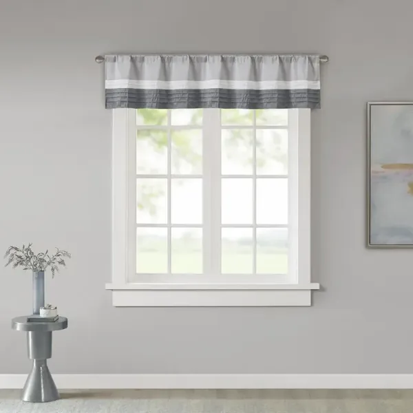 Madison Park Amherst Grey Polyoni Pintuck Valance