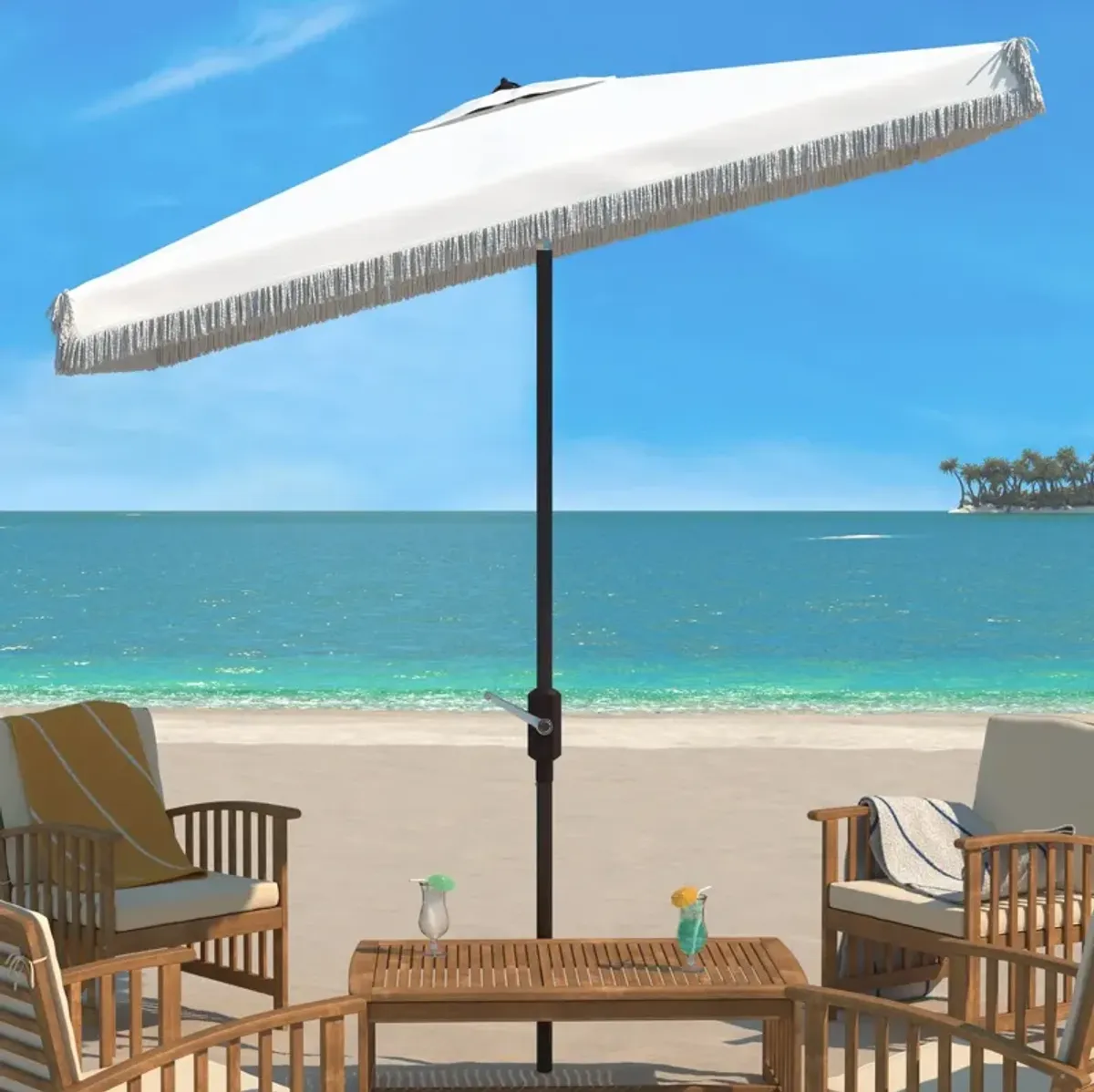 Milan Fringe 6.5 X 10 Ft Rect Crank Umbrella