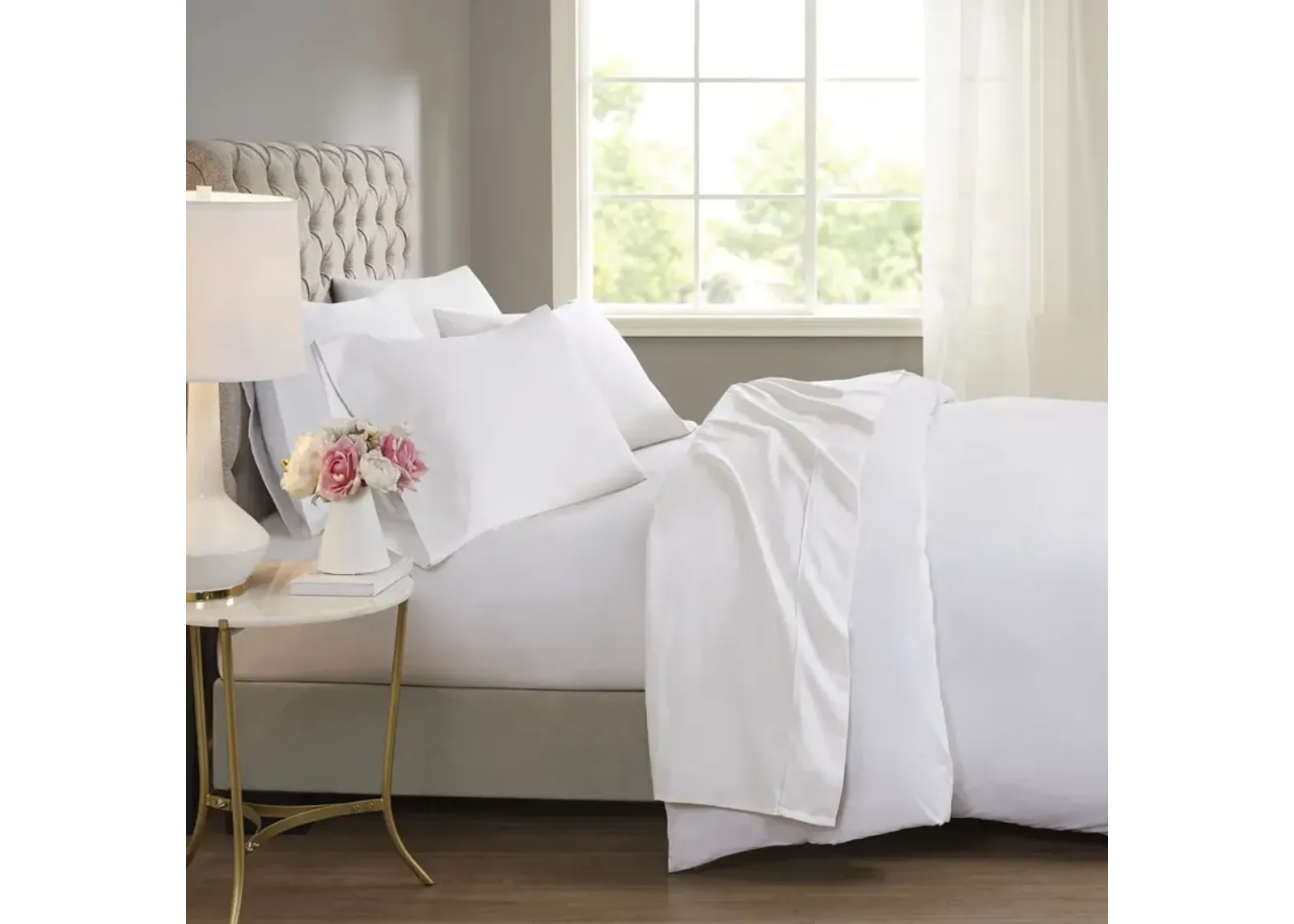 Beautyrest 600 Thread Count White Cooling Cotton Blend 4 PC Sheet Set