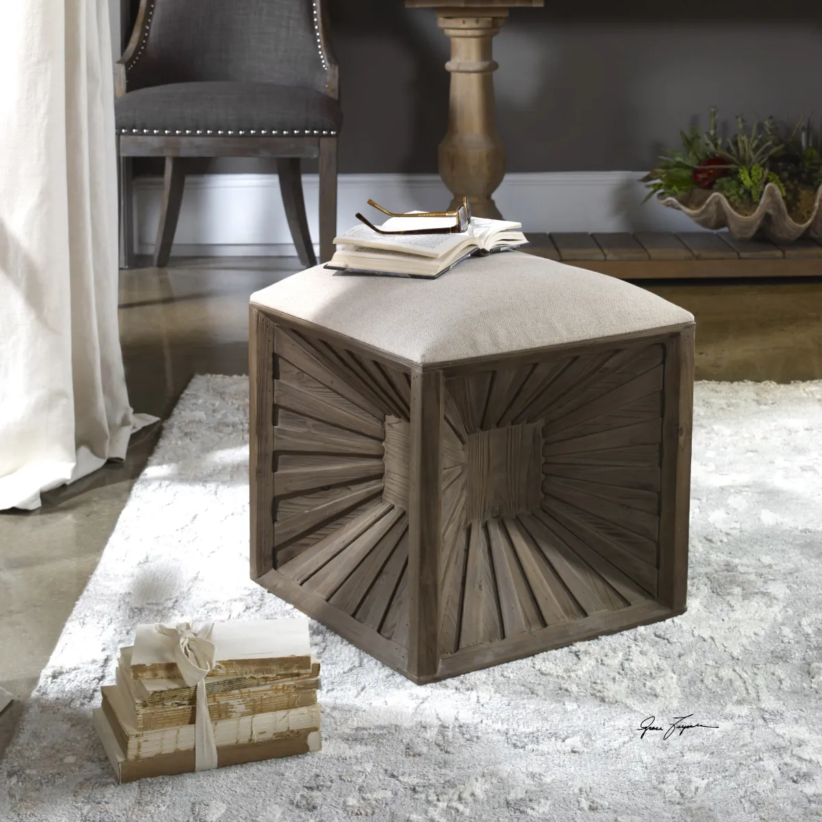 Jia Wooden Ottoman