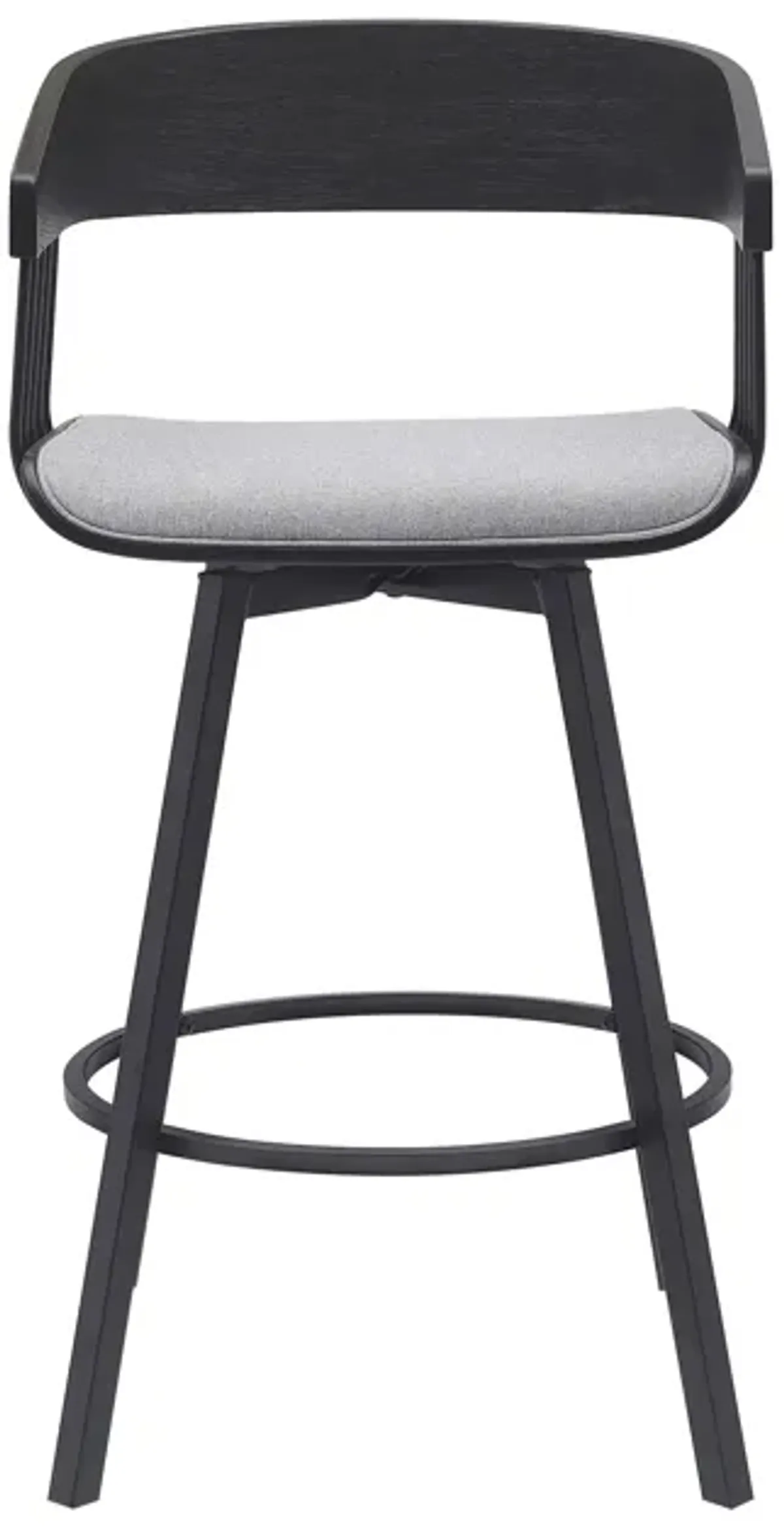 Athena 27" Swivel Black Wood Counter Stool in Light Gray Fabric with Black Metal