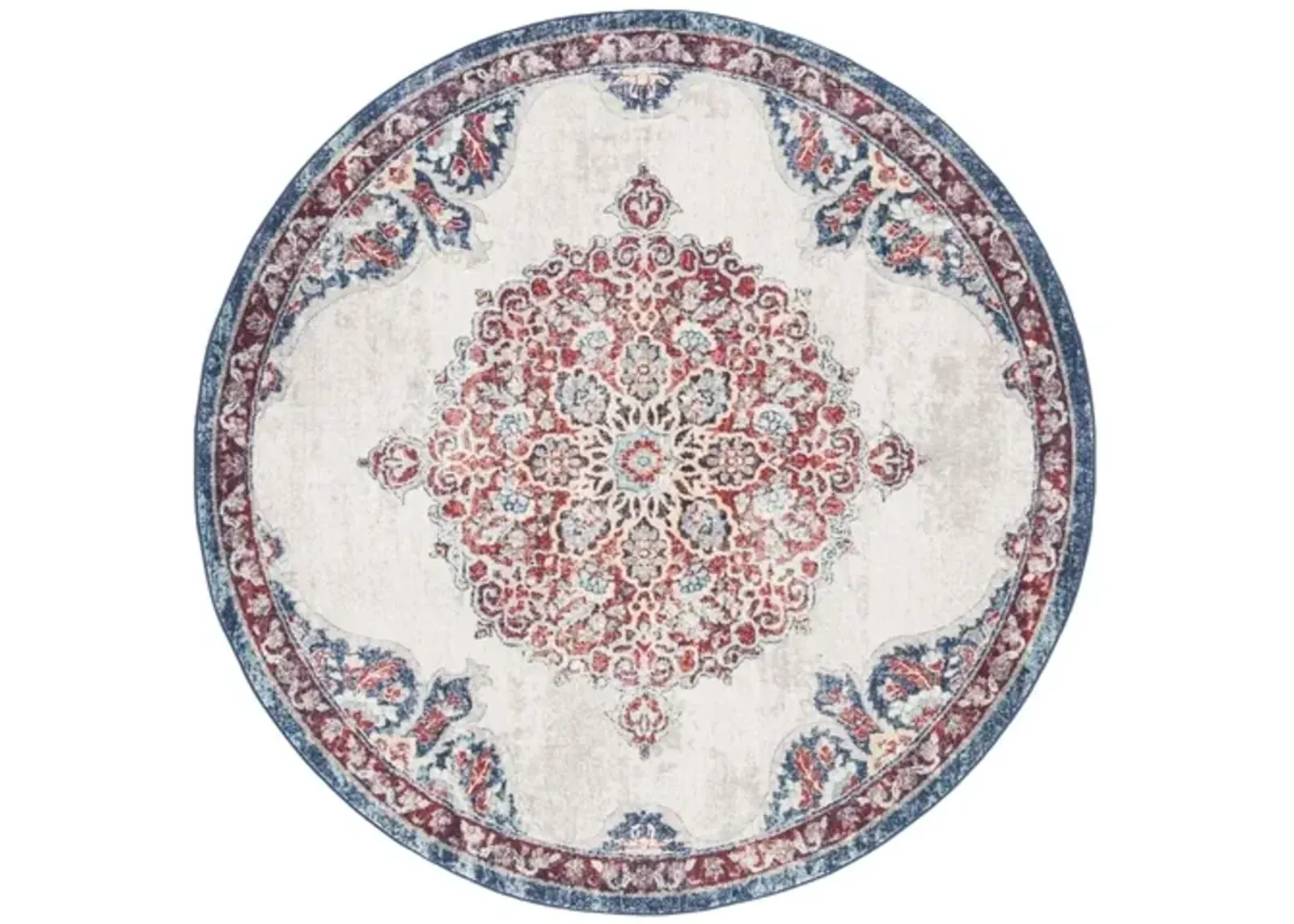 Brentwood 867 Ivory / Red 6'-7" X 6'-7" Round Round Powerloomed Rug