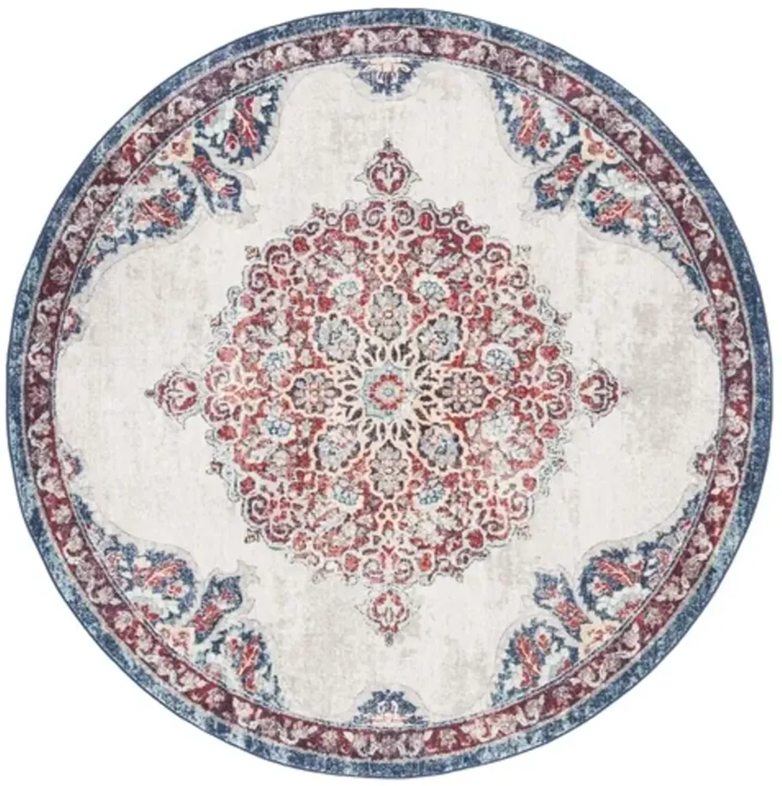 Brentwood 867 Ivory / Red 6'-7" X 6'-7" Round Round Powerloomed Rug