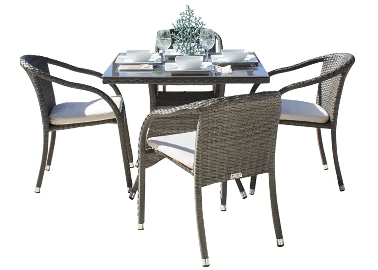 Ultra 5-Piece Stackable Woven Armchair Dining Set with Cushions