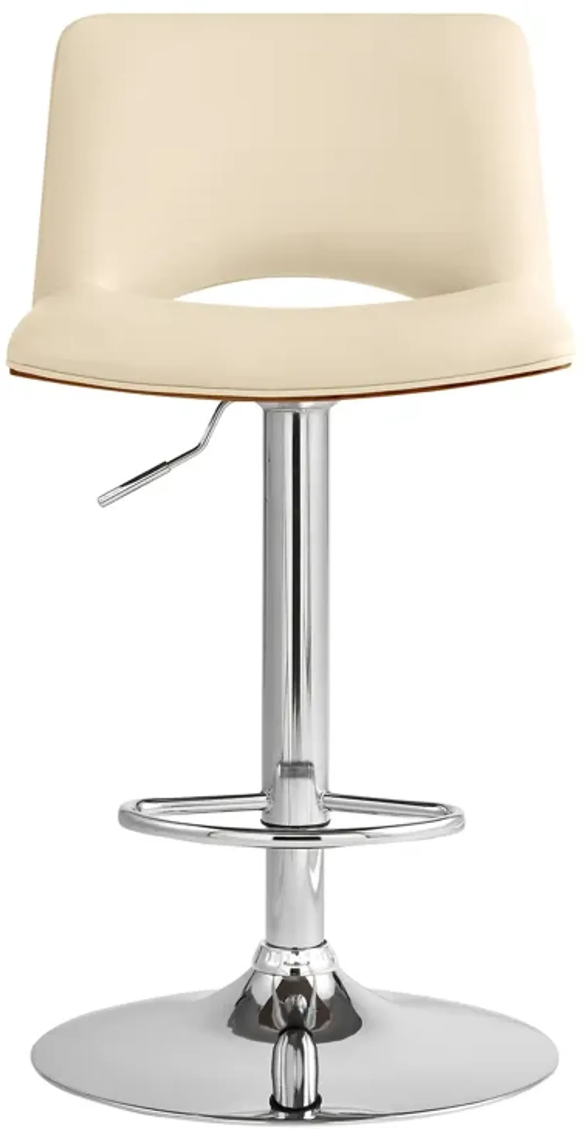 Thierry Adjustable Swivel Cream Faux Leather with Walnut Back and Chrome Bar Stool