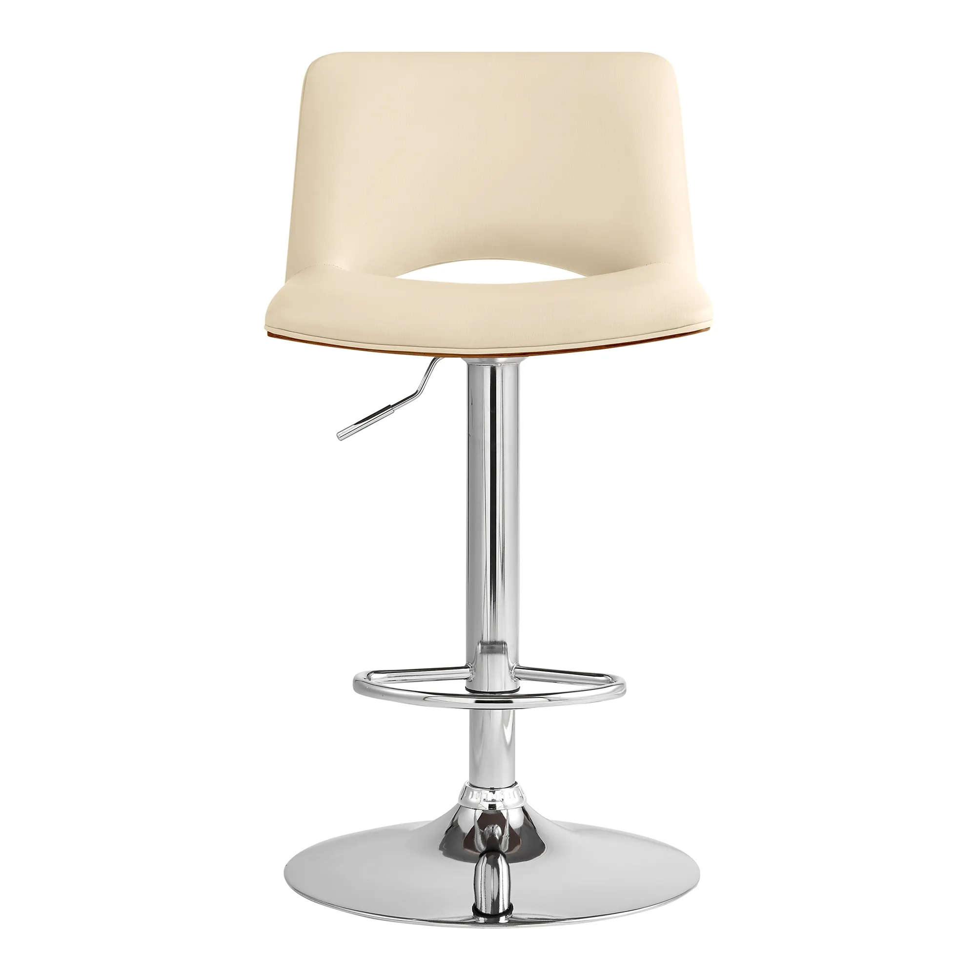 Thierry Adjustable Swivel Cream Faux Leather with Walnut Back and Chrome Bar Stool