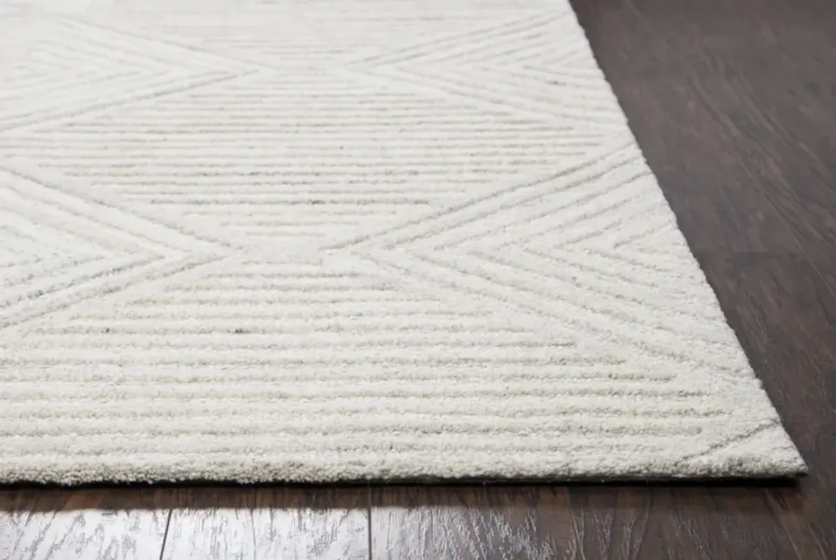 Suffolk Ivory/Natural Geometric/Solid Wool 2'6" x 8' Runner Rug