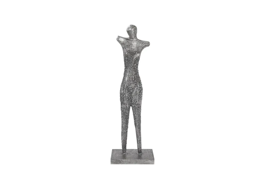 Abstract Female Sculpture on Stand, Black/Silver, Aluminum