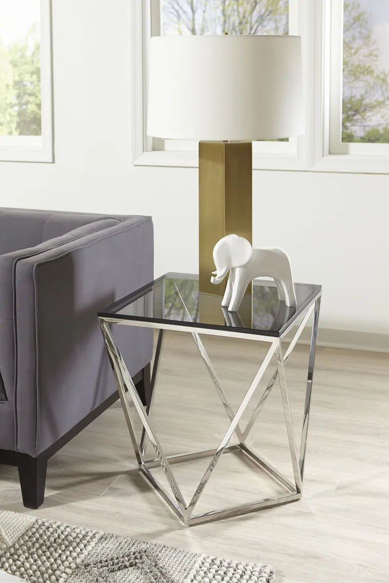 Aria Smoked Glass and Polished Stainless Steel End Table