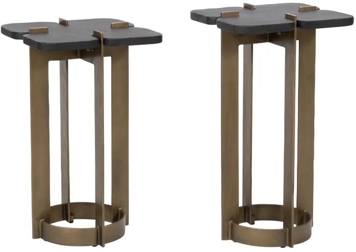 Metal, 22/24" Stone Top Side Tables, Gold/blk - Set of 2