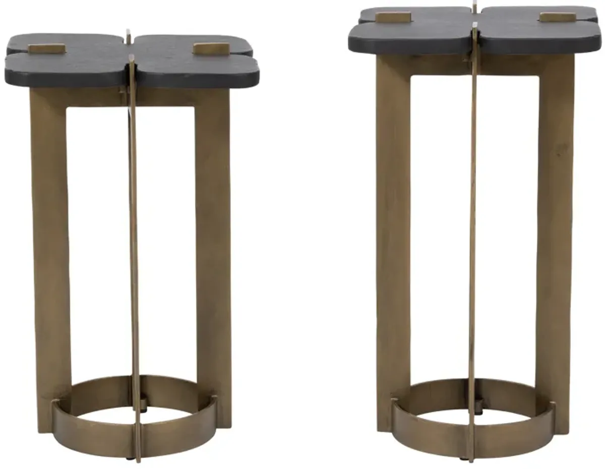 Metal, 22/24" Stone Top Side Tables, Gold/blk - Set of 2