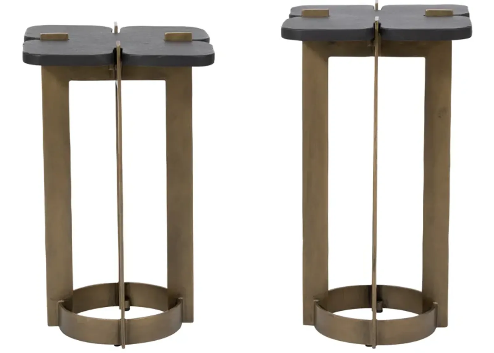 Metal, 22/24" Stone Top Side Tables, Gold/blk - Set of 2