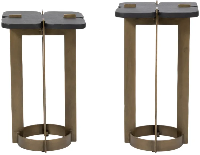 Metal, 22/24" Stone Top Side Tables, Gold/blk - Set of 2