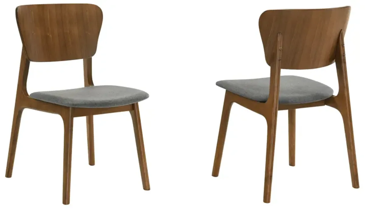 Kalia Wood Dining Chair in Walnut Finish with Charcoal Fabric - Set of 2