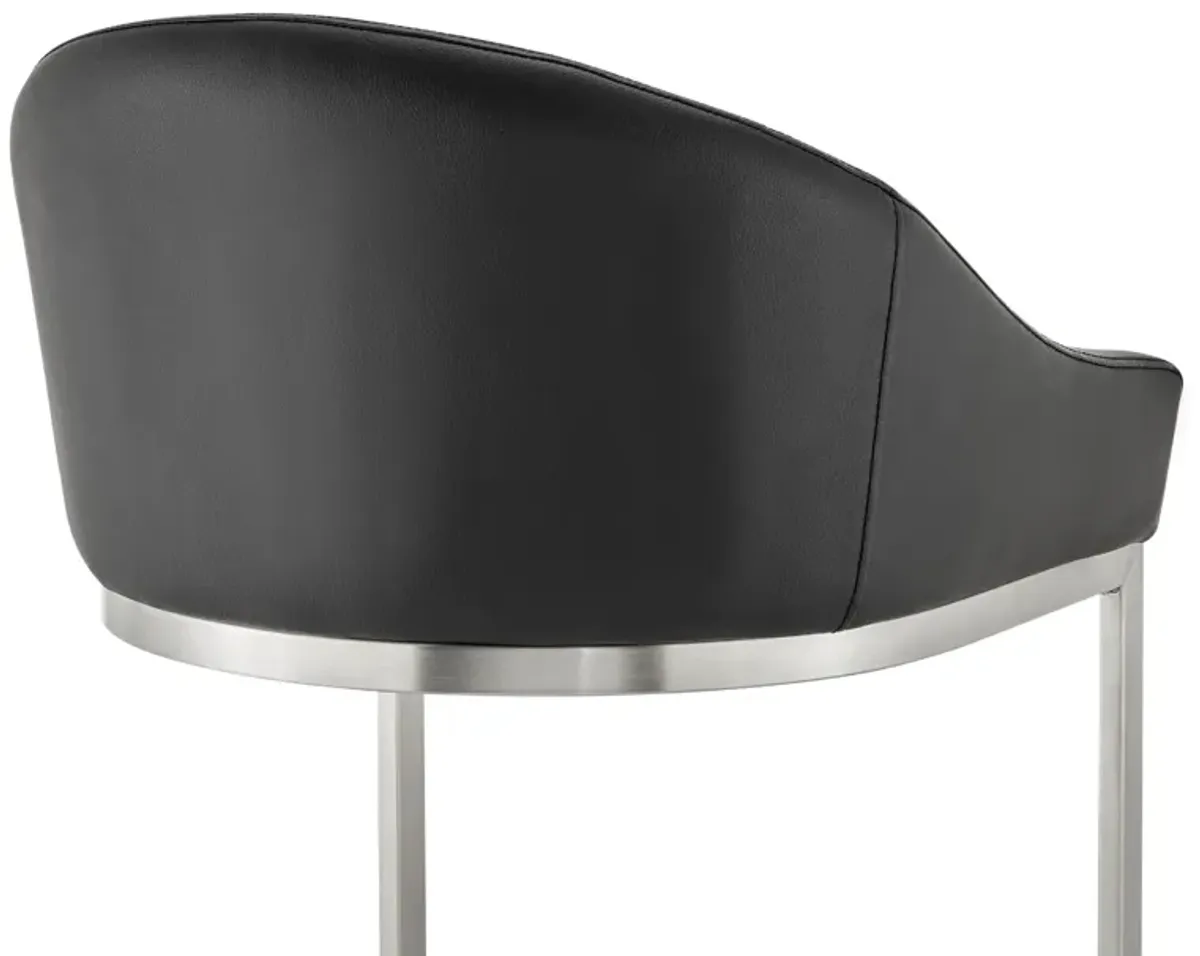 Katherine 26" Counter Stool in Brushed Stainless Steel with Black Faux Leather