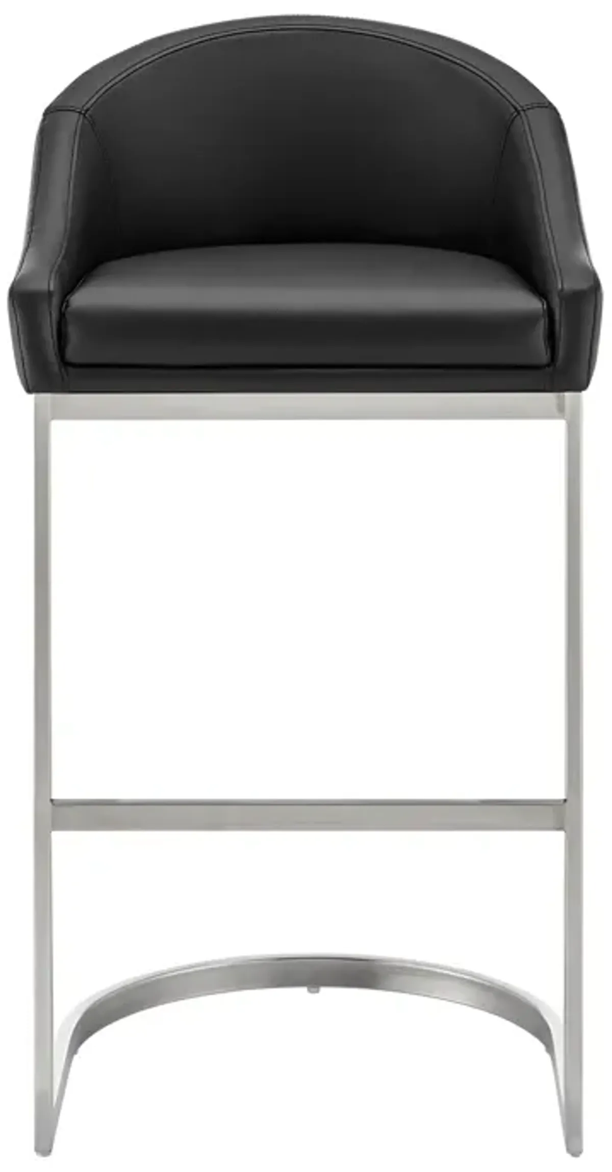 Katherine 26" Counter Stool in Brushed Stainless Steel with Black Faux Leather