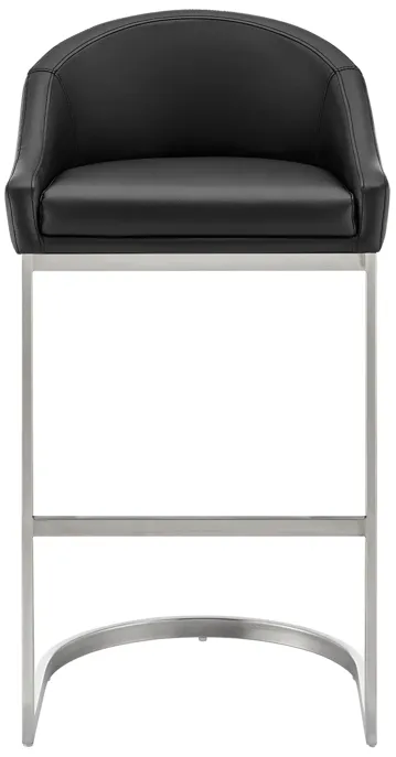 Katherine 26" Counter Stool in Brushed Stainless Steel with Black Faux Leather