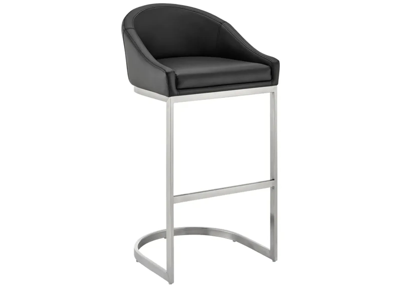 Katherine 26" Counter Stool in Brushed Stainless Steel with Black Faux Leather