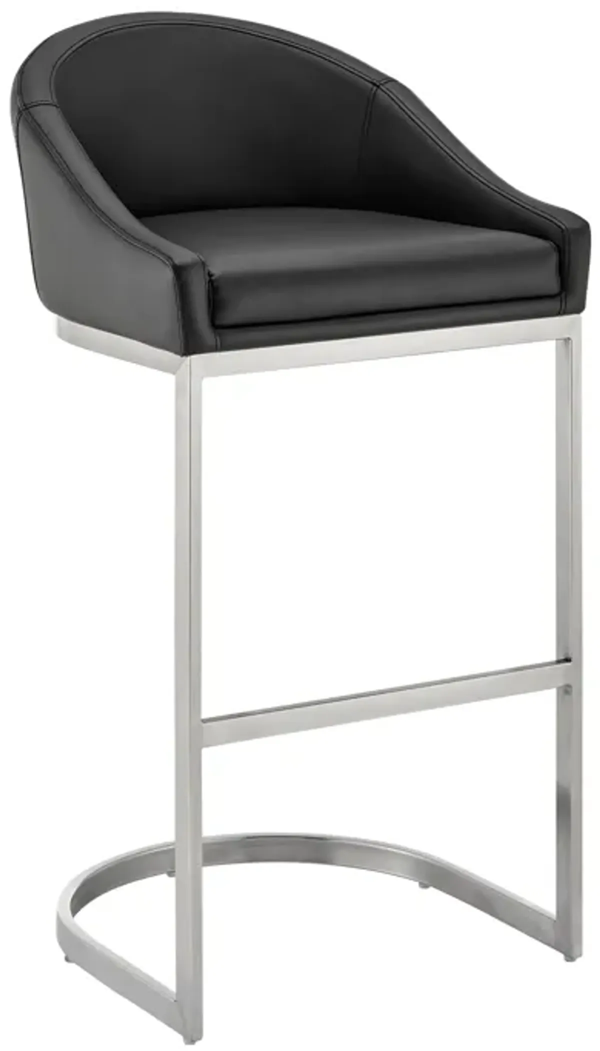 Katherine 26" Counter Stool in Brushed Stainless Steel with Black Faux Leather