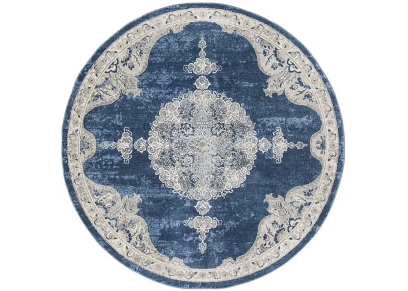 Brentwood 867 Navy / Light Grey 6'-7" X 6'-7" Round Round Powerloomed Rug