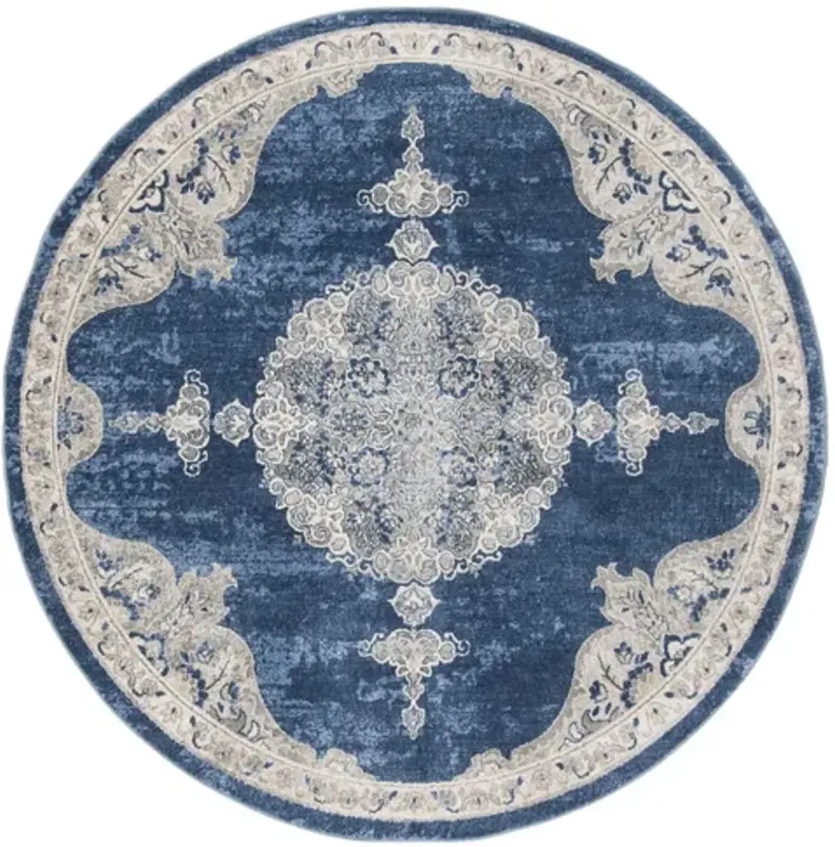 Brentwood 867 Navy / Light Grey 6'-7" X 6'-7" Round Round Powerloomed Rug